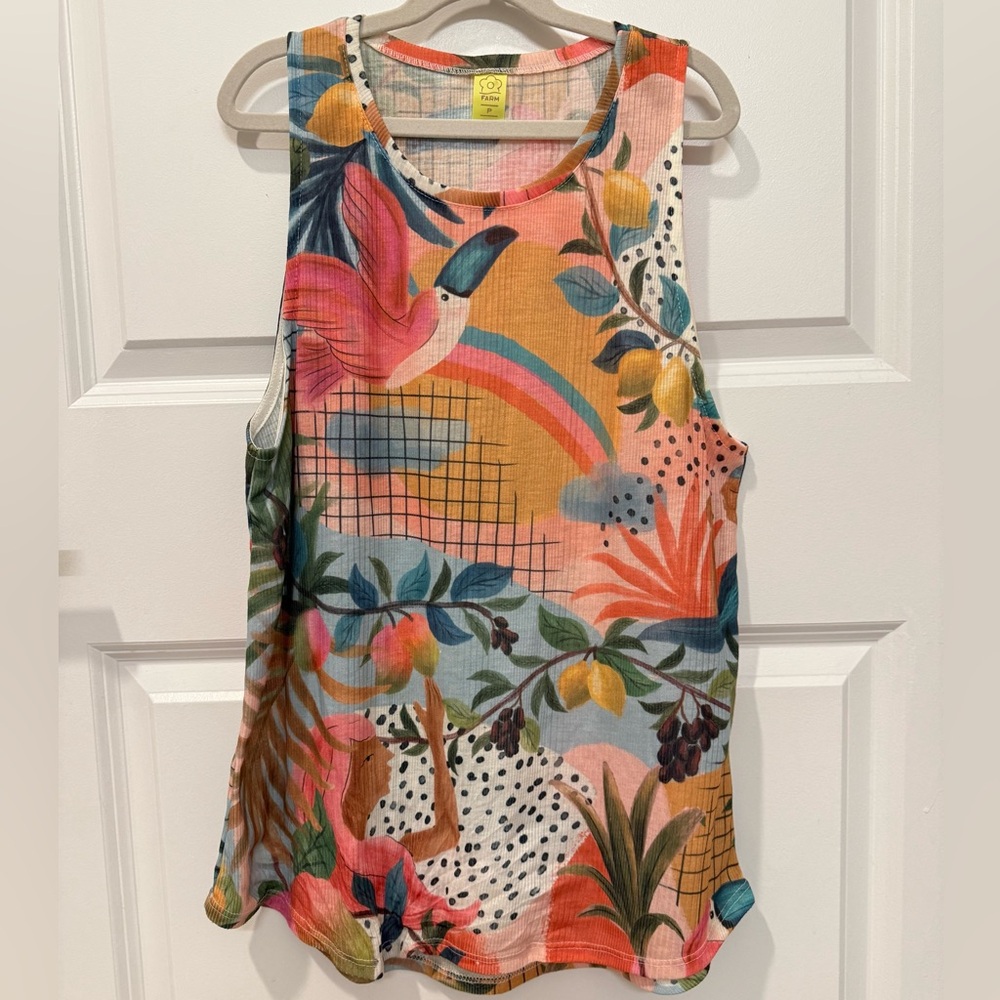 Rare Farm Rio Brazil Exclusive Tank Top – Colorful Toucan & Fruit – Size Small